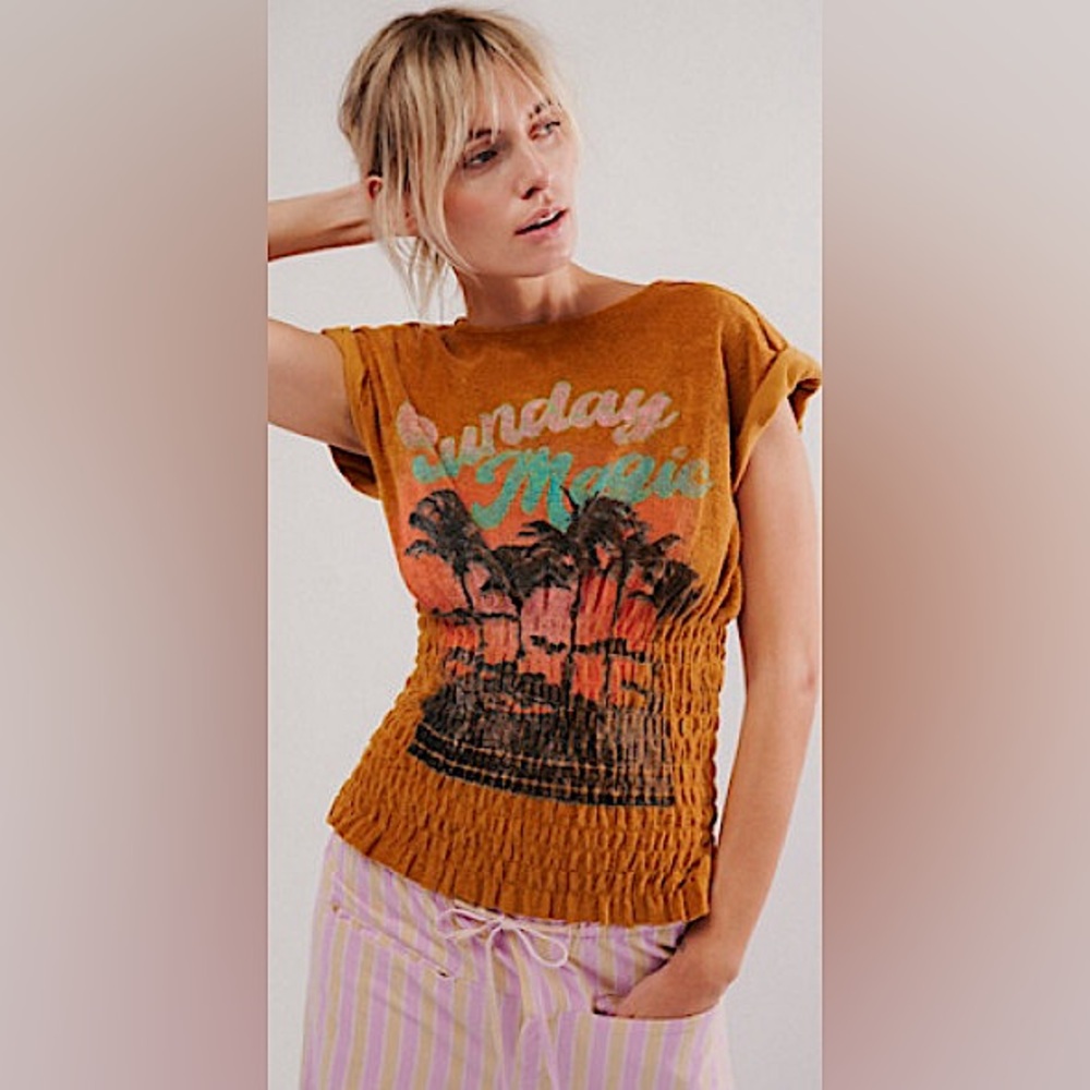 Free People Sadie Towel Terry Smocked Top NWOT